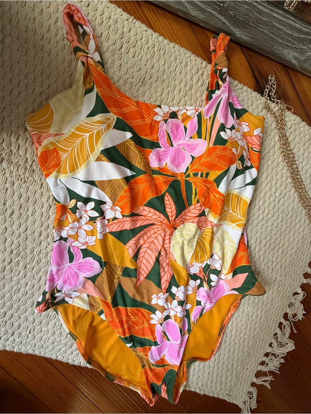 Aerie AE One-Piece Swimsuit - Orange & Pink Tropical Print
